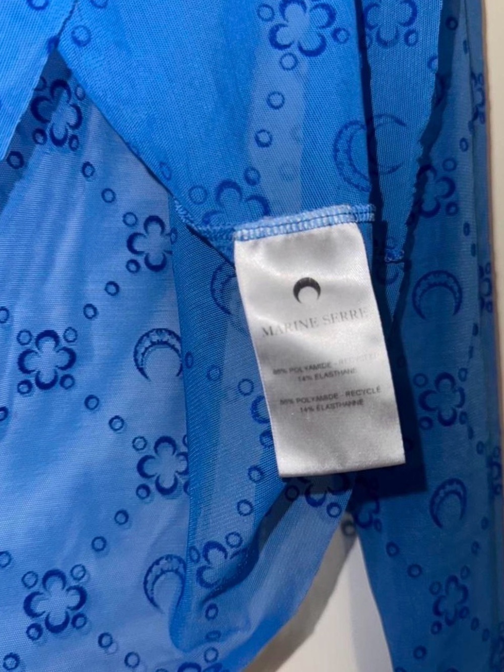 Marine Serre Bright Blue Crescent Print Sheer Top - Picture 5 of 7